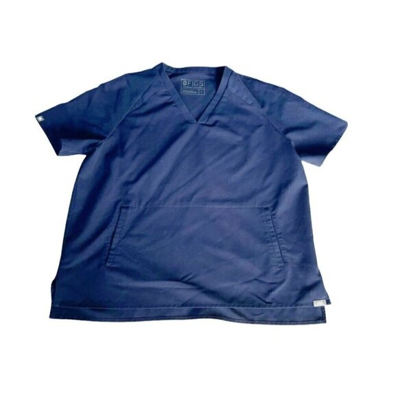 Figs Woman's Sz Large Navy Blue Short Sleeve V Neck Kangaroo Pocket Scrub Top - Picture 10 of 10